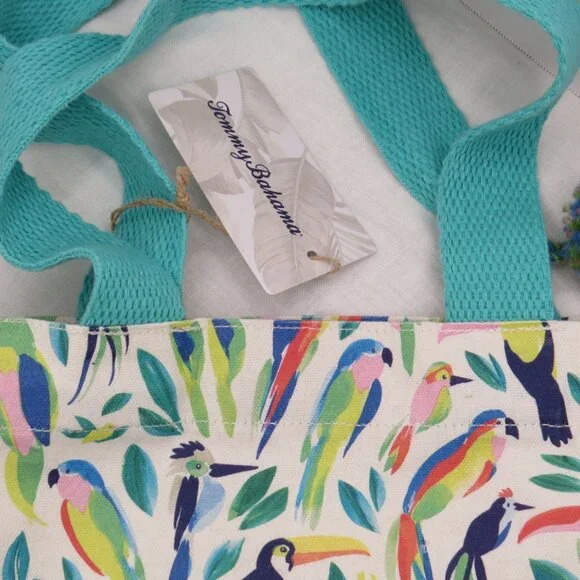 NEW Tommy Bahama Colorful Birds Tropical Toucan Reusable Large Tote Bag Cotton - Picture 5 of 9
